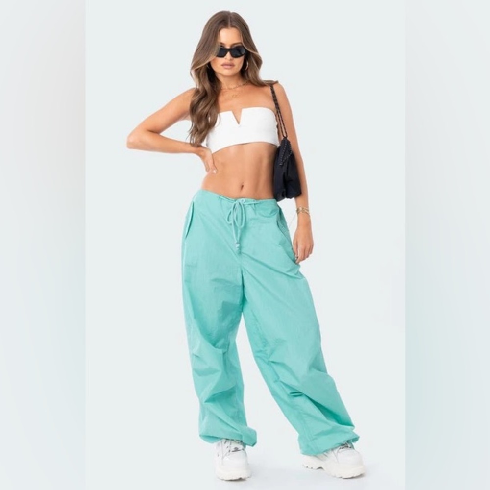 rian nylon cargo pants turquoise